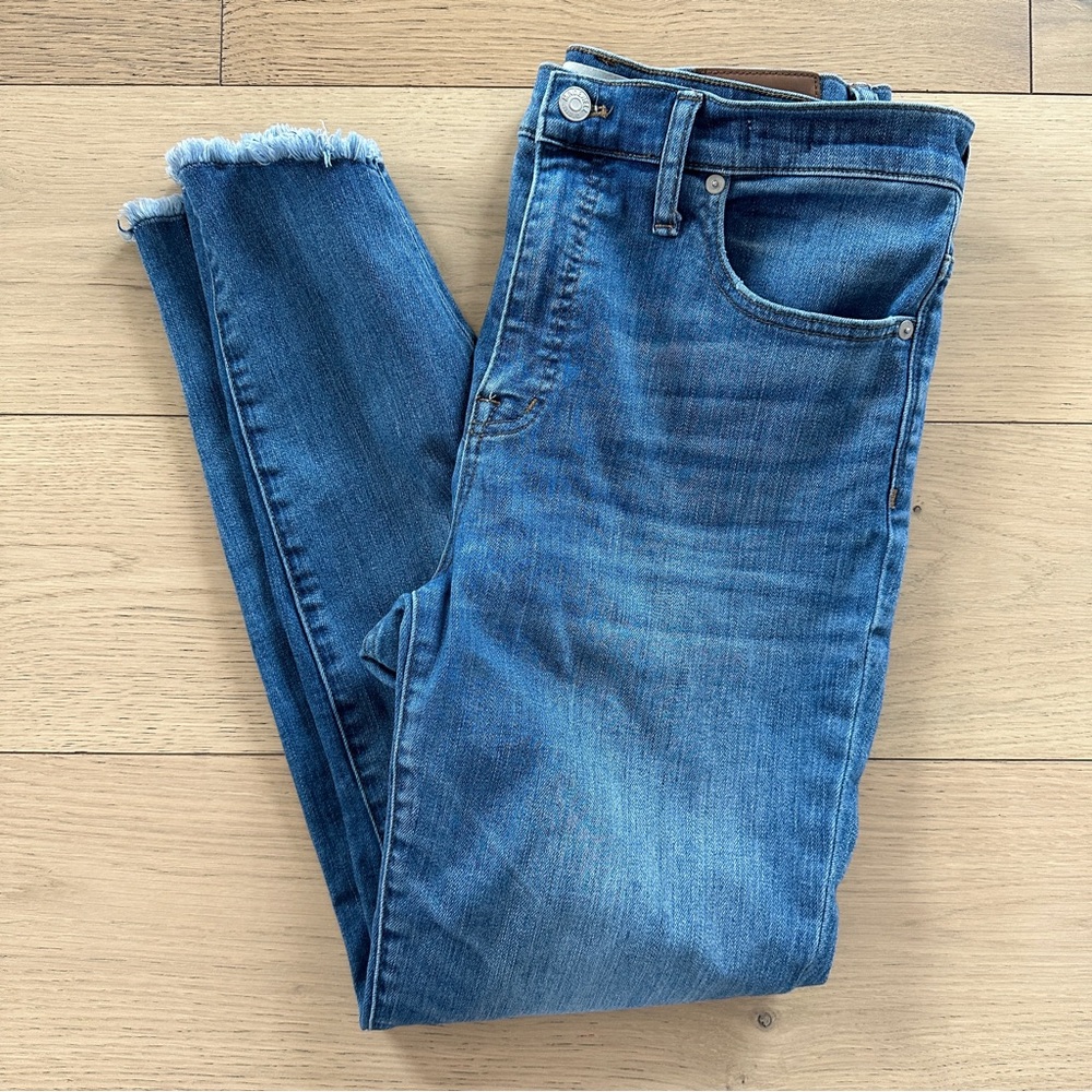 Madewell Blue 10” High-Rise Distressed Skinny Jeans with Frayed Hem